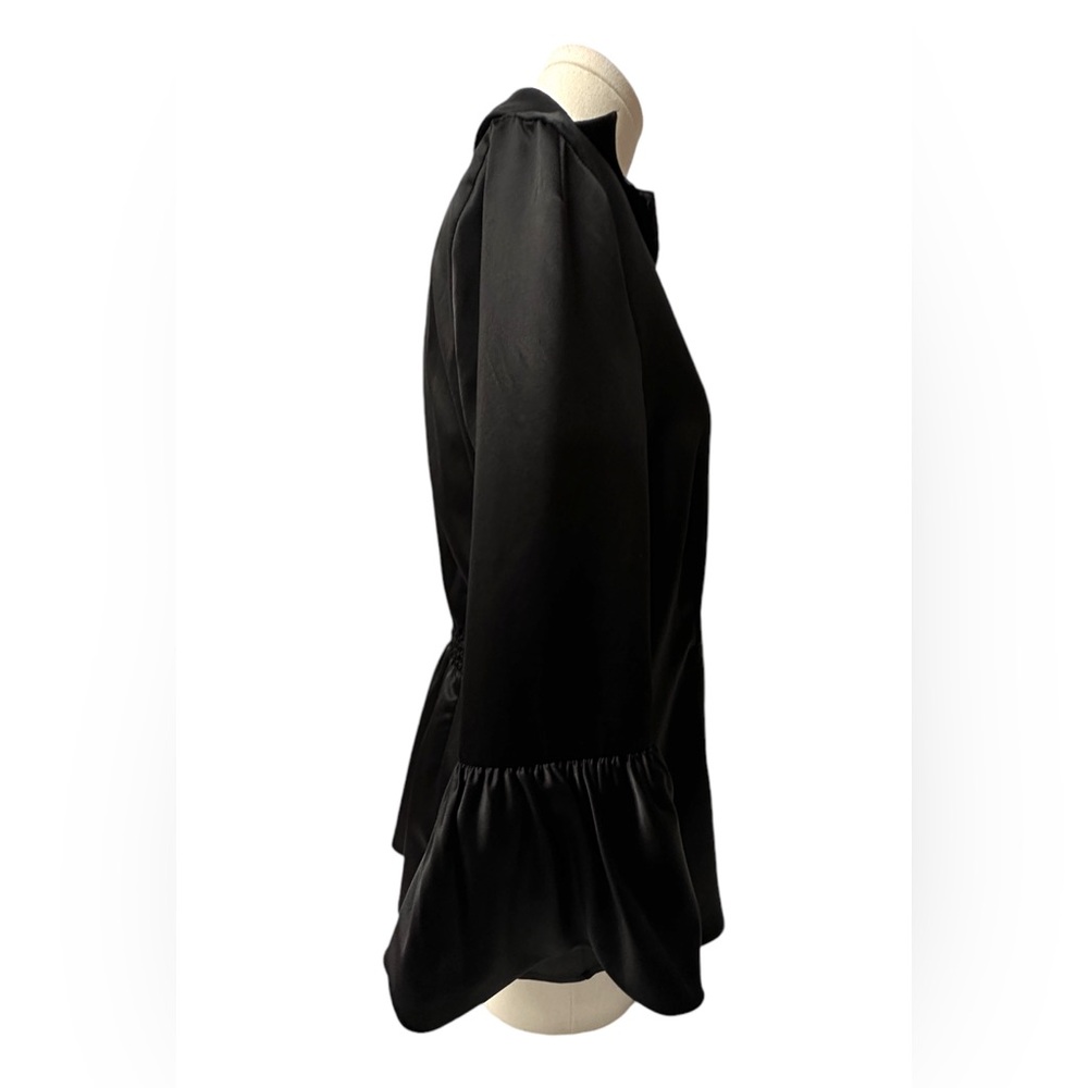 BCBG Max Azria women's black 3/4 bell sleeve button down shiny shirt,‎ Size: M - Picture 9 of 9
